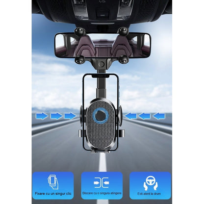 Suport Telefon Auto, Flippy, Pentru Oglinda Retrovizoare, din ABS, Reglabil 360°, Negru-5