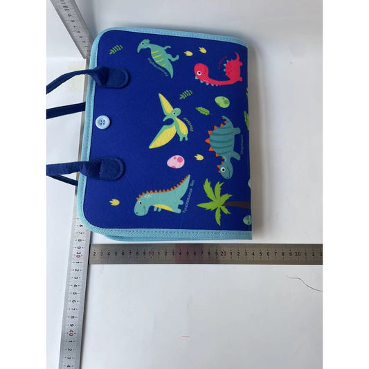 Carte Senzoriala Educativa Montessori, Flippy, Dezvoltare Abilitati Motorii, 5 Pagini, Model Dinozauri, 28x22x7 cm, Albastru-1