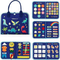 Carte Senzoriala Educativa Montessori, Flippy, Dezvoltare Abilitati Motorii, 5 Pagini, Model Dinozauri, 28x22x7 cm, Albastru-0