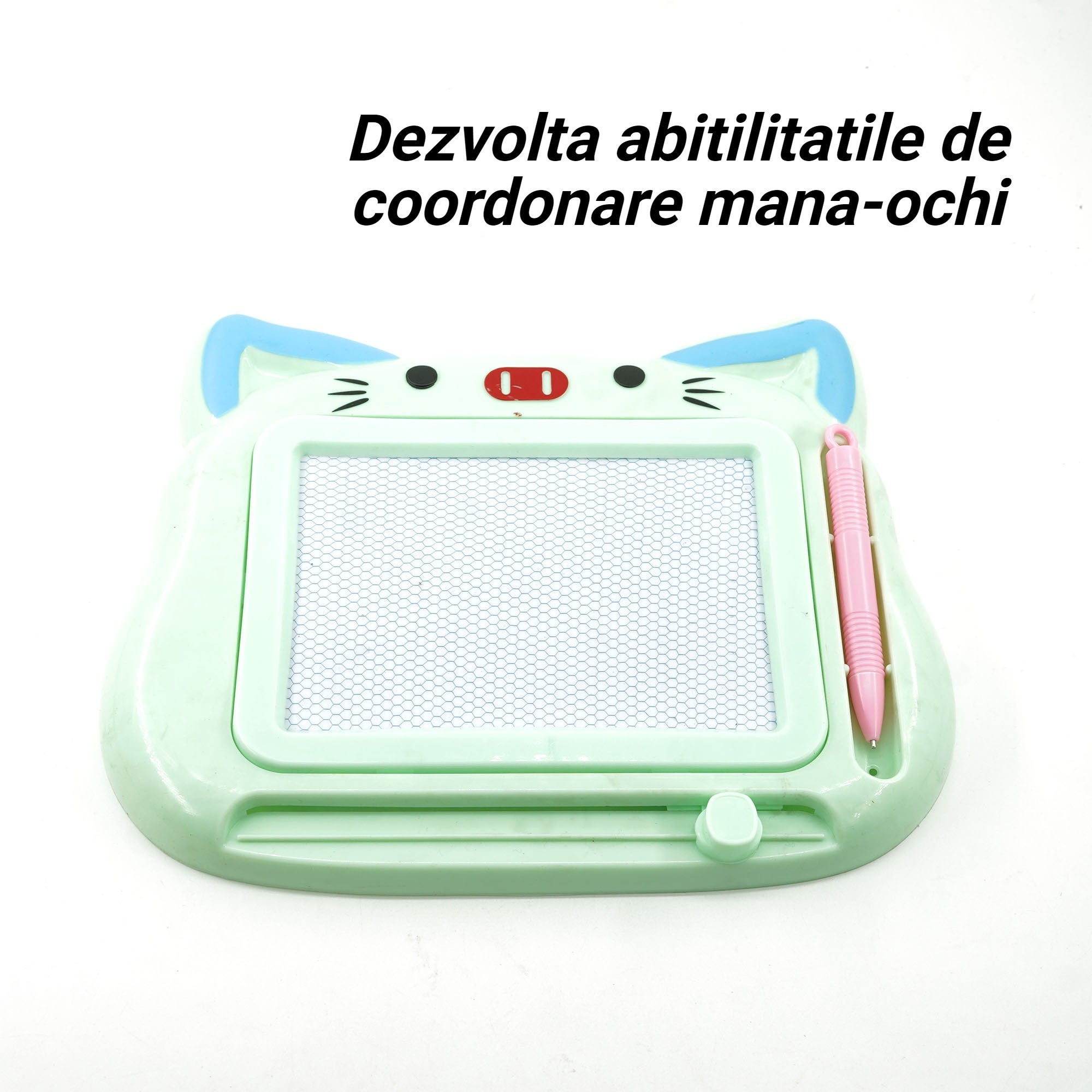 Tablita Magnetica de Scris si Desenat, Flippy, Model Pisica, cu Creion, Dimensiuni 23.2x18.5 cm, Suprafata Desen 14.6x10.4 cm, Dezvolta Imaginatia si Creativitatea, Incurajeaza Exersarea Scrisului, Verde-3