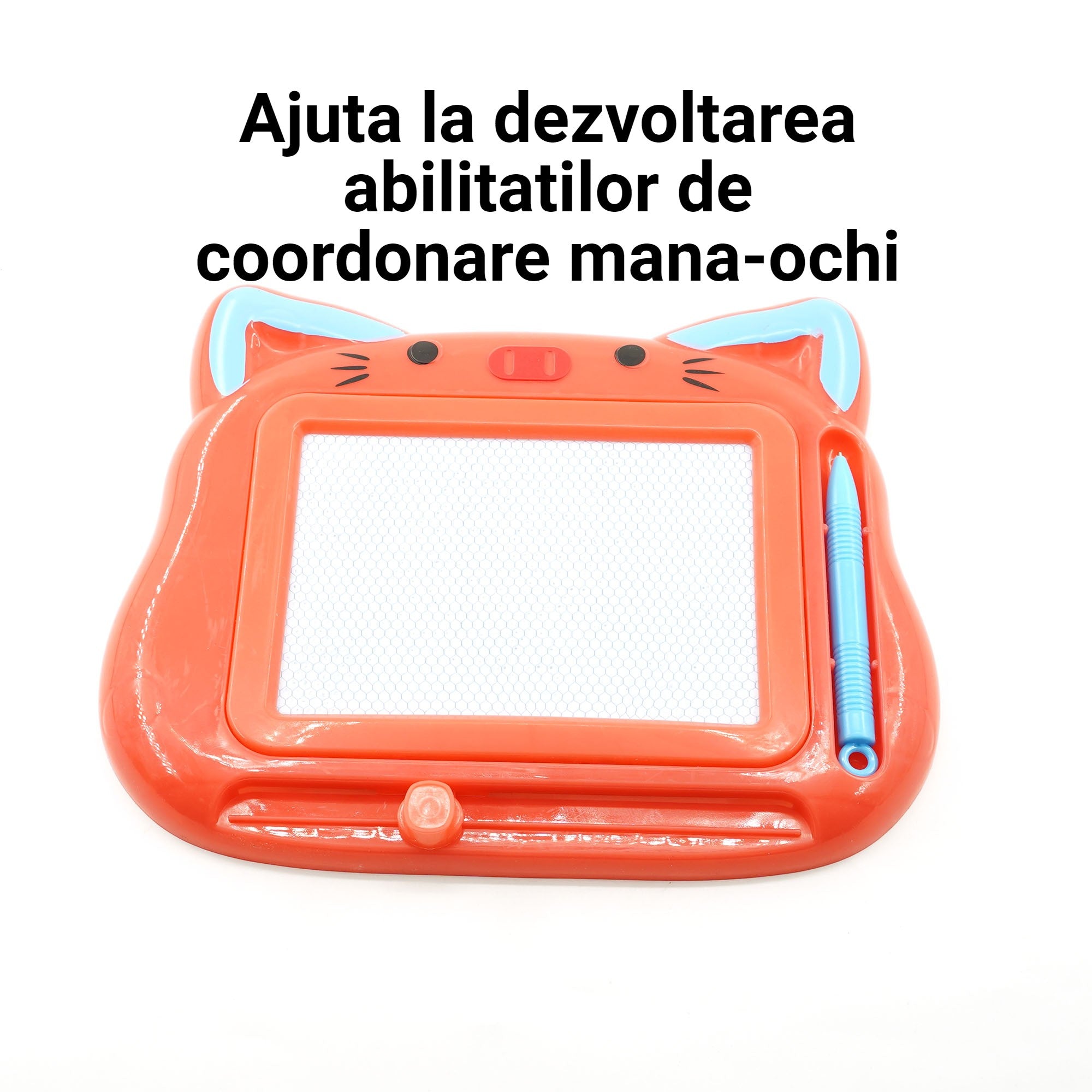 Tablita Magnetica de Scris si Desenat, Flippy, Model Pisica, cu Creion, Dimensiuni 23.2x18.5 cm, Suprafata Desen 14.6x10.4 cm, Dezvolta Imaginatia si Creativitatea, Incurajeaza Exersarea Scrisului, Rosu-3