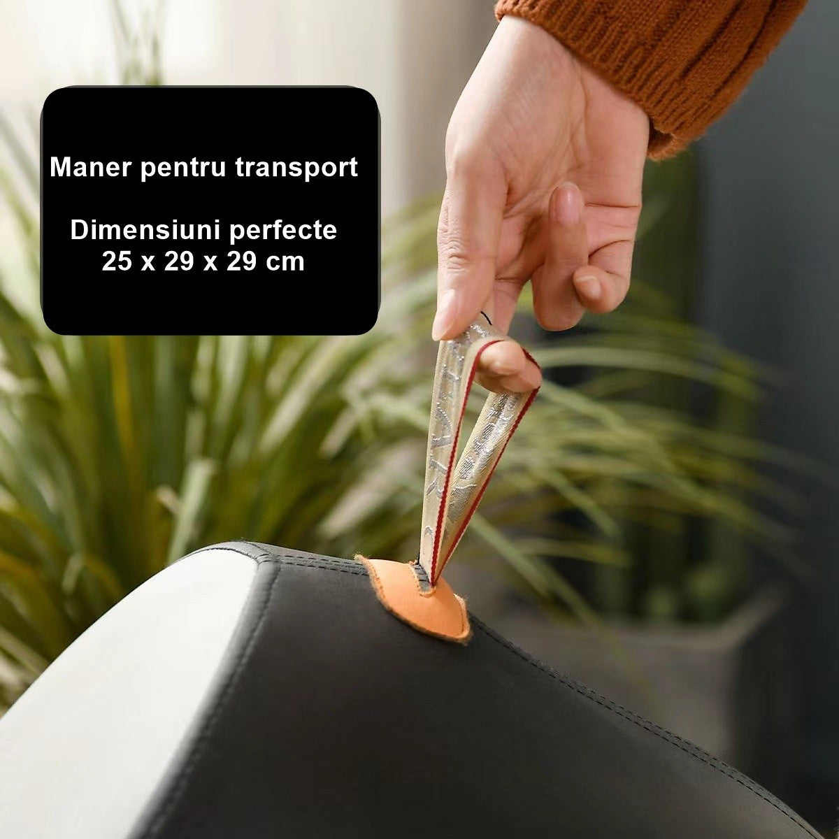 Taburet Pentru Copii, Flippy, Cadru din Lemn Masiv, 25 x 29 x 29 cm, Perna de Burete Elastica si Maner de Transport, in Forma de Pinguin, Negru-3