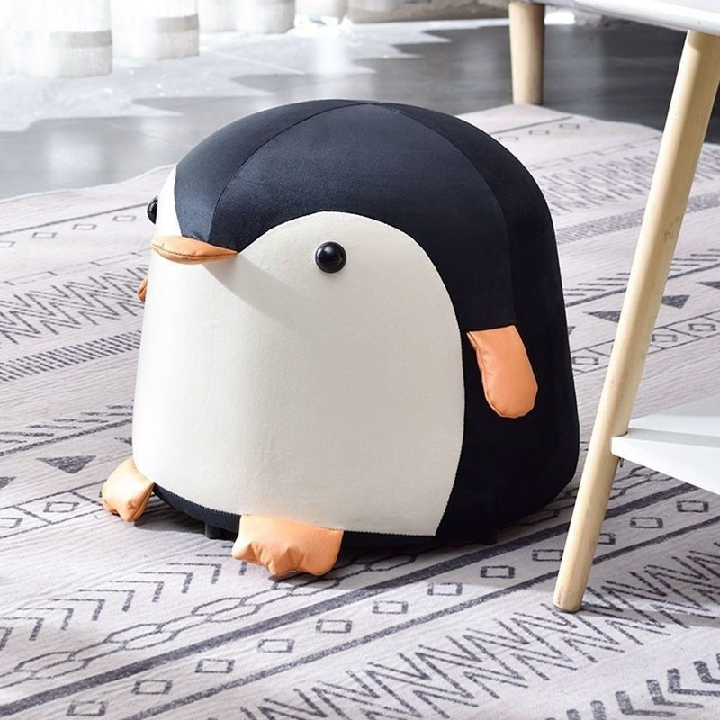 Taburet Pentru Copii, Flippy, Cadru din Lemn Masiv, 25 x 29 x 29 cm, Perna de Burete Elastica si Maner de Transport, in Forma de Pinguin, Negru-4