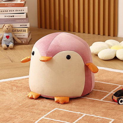 Taburet Pentru Copii, Flippy, Cadru din Lemn Masiv, 25 x 29 x 29 cm, Perna de Burete Elastica si Maner de Transport, in Forma de Pinguin, Roz-6