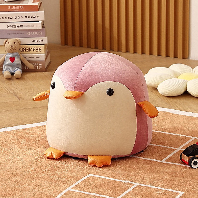 Taburet Pentru Copii, Flippy, Cadru din Lemn Masiv, 25 x 29 x 29 cm, Perna de Burete Elastica si Maner de Transport, in Forma de Pinguin, Roz-6