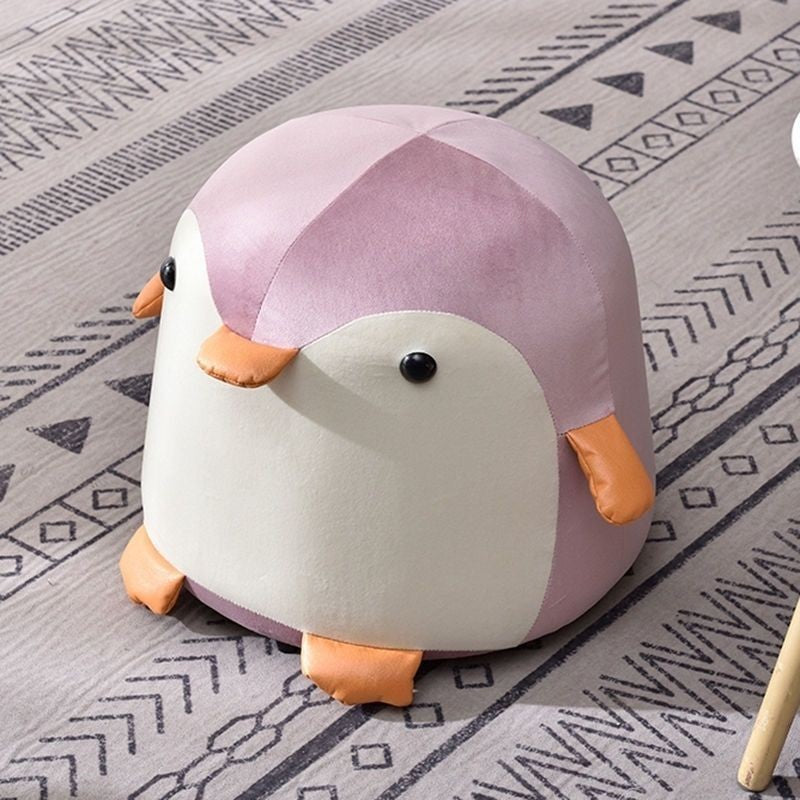 Taburet Pentru Copii, Flippy, Cadru din Lemn Masiv, 25 x 29 x 29 cm, Perna de Burete Elastica si Maner de Transport, in Forma de Pinguin, Roz-7