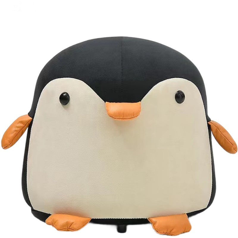 Taburet Pentru Copii, Flippy, Cadru din Lemn Masiv, 25 x 29 x 29 cm, Perna de Burete Elastica si Maner de Transport, in Forma de Pinguin, Negru-0