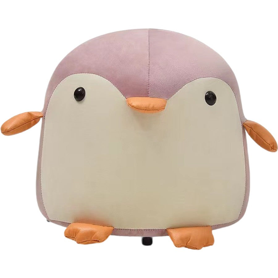 Taburet Pentru Copii, Flippy, Cadru din Lemn Masiv, 25 x 29 x 29 cm, Perna de Burete Elastica si Maner de Transport, in Forma de Pinguin, Roz-0