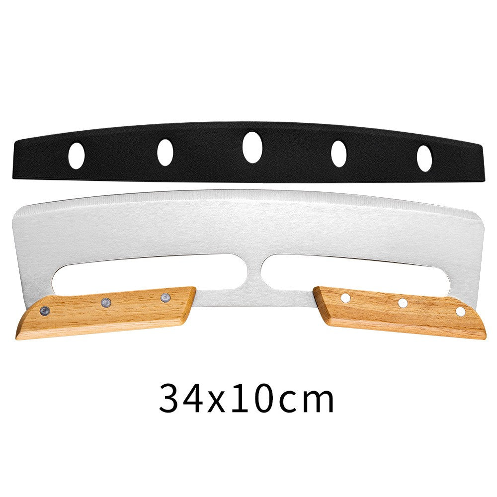 Taietor Feliator de Pizza, Flippy, din Otel Inoxidabil, cu Capac, Maner din Doua Bucatie, din Lemn, Antialunecare, Lama Neteda si Ascutita, 34x10 cm, Maro-6