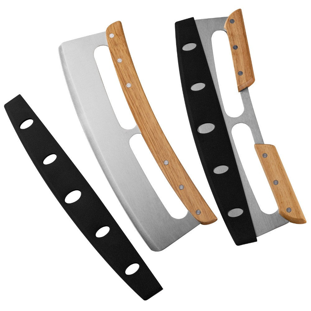 Taietor Feliator de Pizza, Flippy, din Otel Inoxidabil, cu Capac, Maner din Doua Bucatie, din Lemn, Antialunecare, Lama Neteda si Ascutita, 34x10 cm, Maro-7