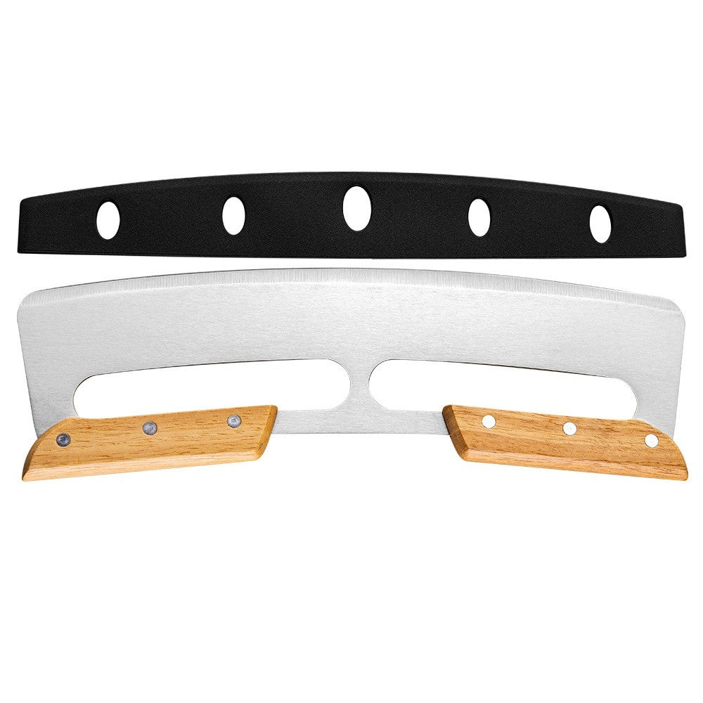 Taietor Feliator de Pizza, Flippy, din Otel Inoxidabil, cu Capac, Maner din Doua Bucatie, din Lemn, Antialunecare, Lama Neteda si Ascutita, 34x10 cm, Maro-0