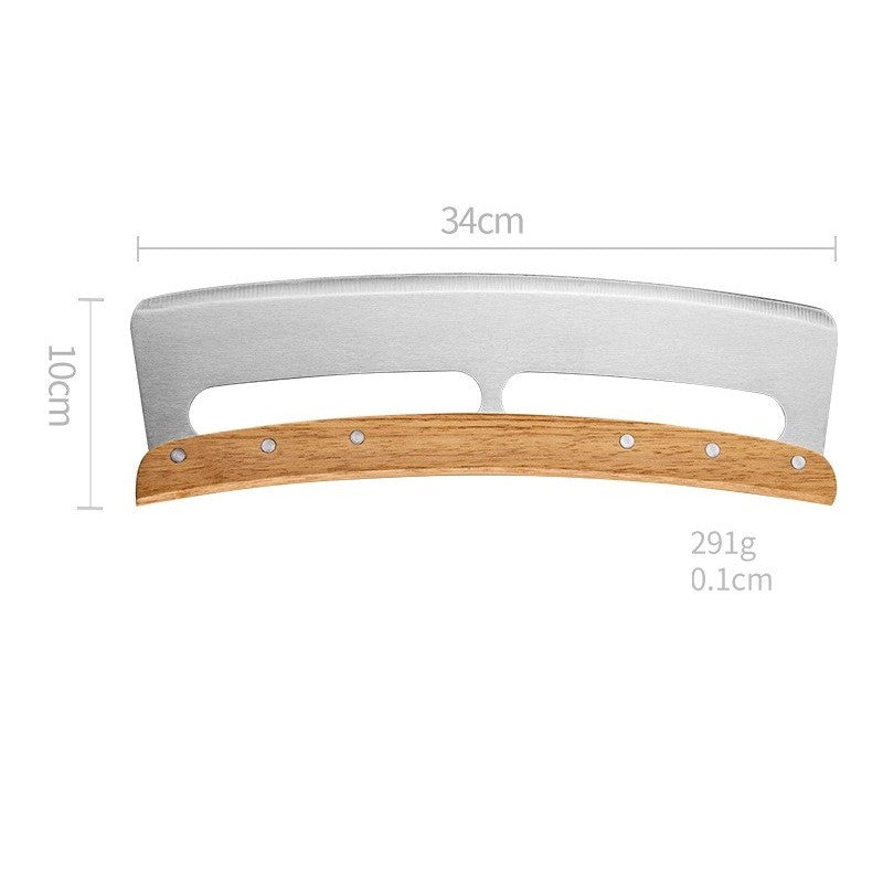 Taietor Feliator de Pizza, Flippy, din Otel Inoxidabil, cu Capac, Maner din Lemn, Antialunecare, Lama Neteda si Ascutita, 34x10 cm, Maro-2