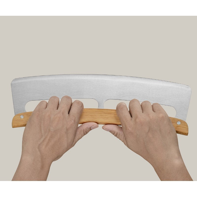 Taietor Feliator de Pizza, Flippy, din Otel Inoxidabil, cu Capac, Maner din Lemn, Antialunecare, Lama Neteda si Ascutita, 34x10 cm, Maro-3