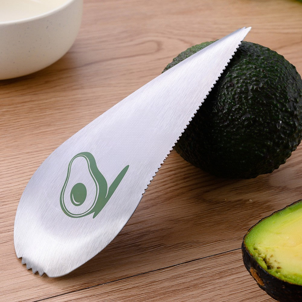 Taietor special pentru avocado Flippy, 3 in 1, forma curbata, zimti pentru apucare si taiere, din otel inoxidabil, 15 x 6 cm, gri-3