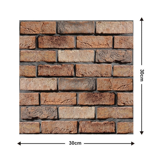 10 x Placi Tapet Autocolant 3D cu Imitatie de Caramida de Exterior, pentru Perete Bucatarie Sufragerie, Usor de Curatat, Rezistent la Apa, Autoadeziv, 30x30 cm, Maro-1