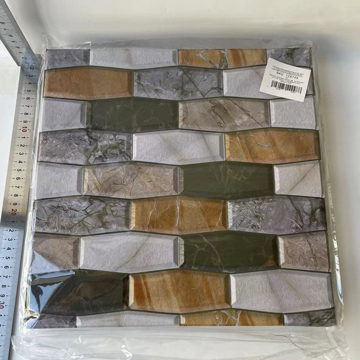 10 x Placi Tapet Autocolant 3D cu Imitatie de Marmura Asimetrica,  pentru Perete Bucatarie Sufragerie, Usor de Curatat, Rezistent la Apa, Autoadeziv, 30x30 cm, Maro Gri Negru-1