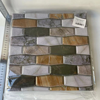 10 x Placi Tapet Autocolant 3D cu Imitatie de Marmura Asimetrica,  pentru Perete Bucatarie Sufragerie, Usor de Curatat, Rezistent la Apa, Autoadeziv, 30x30 cm, Maro Gri Negru-1