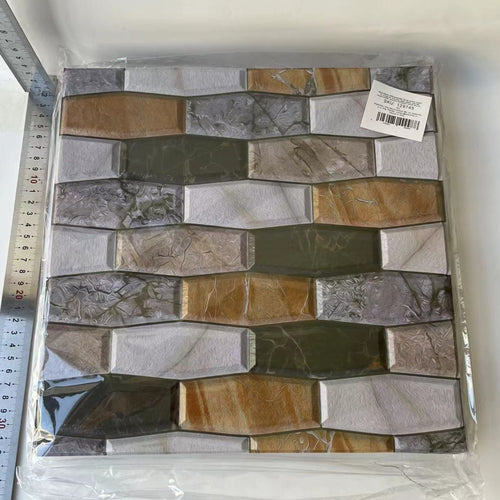 10 x Placi Tapet Autocolant 3D cu Imitatie de Marmura Asimetrica,  pentru Perete Bucatarie Sufragerie, Usor de Curatat, Rezistent la Apa, Autoadeziv, 30x30 cm, Maro Gri Negru-1