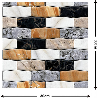10 x Placi Tapet Autocolant 3D cu Imitatie de Marmura Asimetrica,  pentru Perete Bucatarie Sufragerie, Usor de Curatat, Rezistent la Apa, Autoadeziv, 30x30 cm, Maro Gri Negru-2