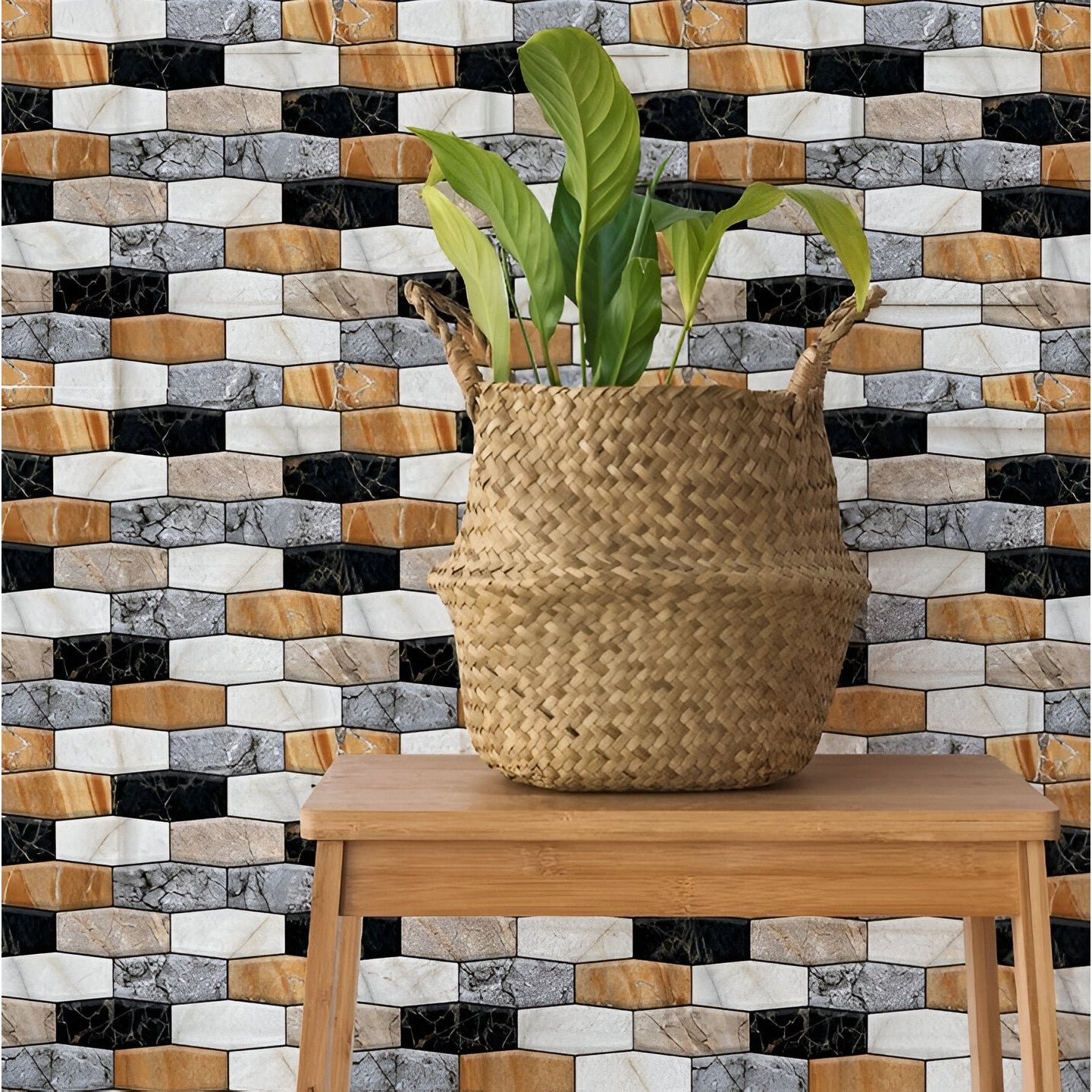 10 x Placi Tapet Autocolant 3D cu Imitatie de Marmura Asimetrica,  pentru Perete Bucatarie Sufragerie, Usor de Curatat, Rezistent la Apa, Autoadeziv, 30x30 cm, Maro Gri Negru-5