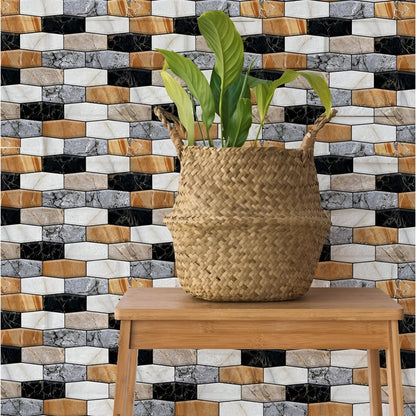 10 x Placi Tapet Autocolant 3D cu Imitatie de Marmura Asimetrica,  pentru Perete Bucatarie Sufragerie, Usor de Curatat, Rezistent la Apa, Autoadeziv, 30x30 cm, Maro Gri Negru-5