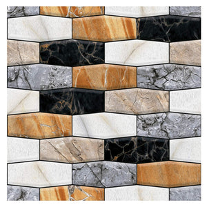 10 x Placi Tapet Autocolant 3D cu Imitatie de Marmura Asimetrica,  pentru Perete Bucatarie Sufragerie, Usor de Curatat, Rezistent la Apa, Autoadeziv, 30x30 cm, Maro Gri Negru-0