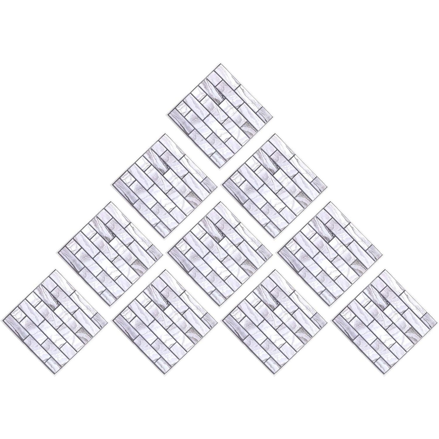 10 x Placi Tapet Autocolant 3D cu Imitatie de Marmura Dreptunghiulara, pentru Perete Bucatarie Sufragerie, Usor de Curatat, Rezistent la Apa, Autoadeziv, 30x30 cm, Gri-1
