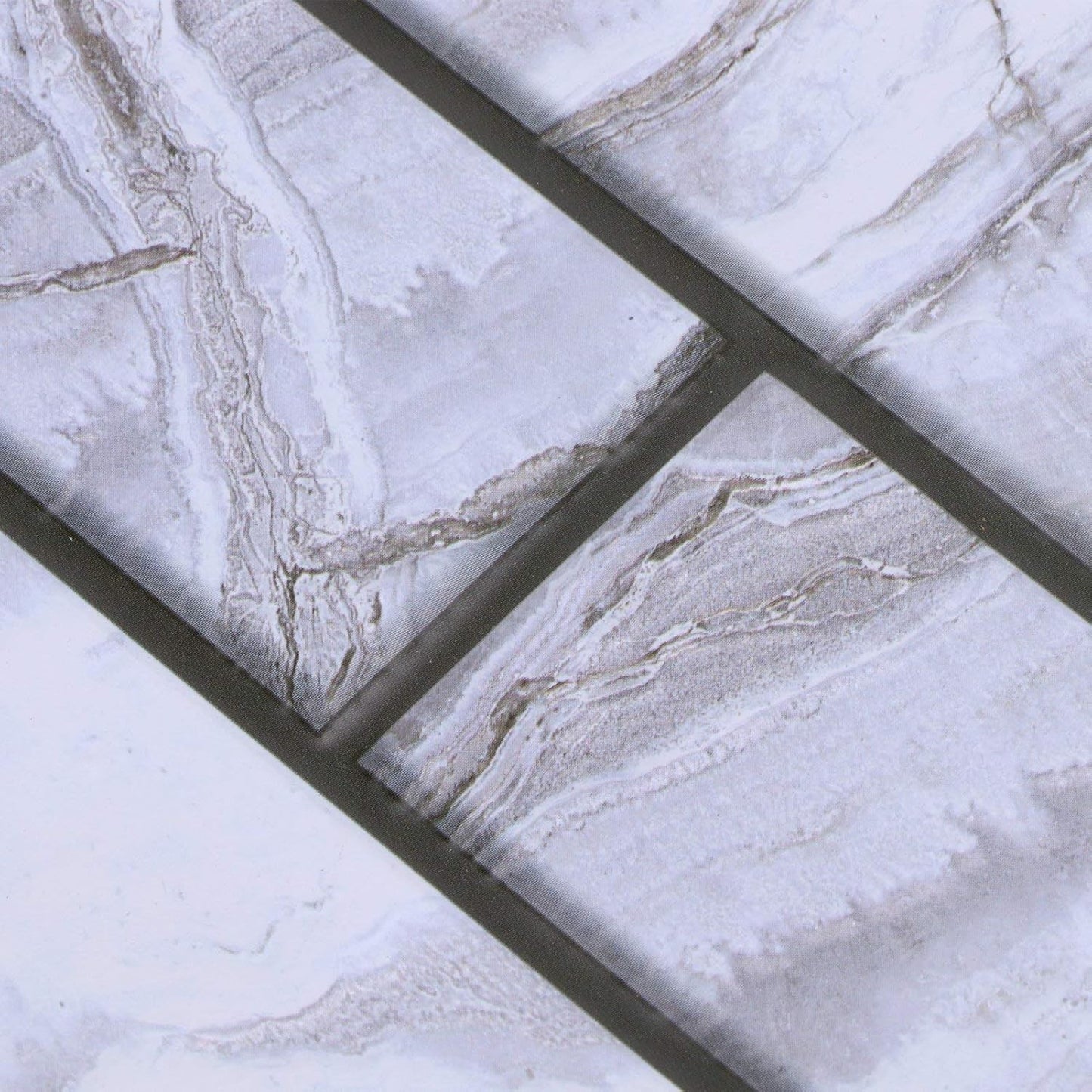 10 x Placi Tapet Autocolant 3D cu Imitatie de Marmura Dreptunghiulara, pentru Perete Bucatarie Sufragerie, Usor de Curatat, Rezistent la Apa, Autoadeziv, 30x30 cm, Gri-2