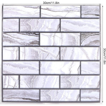 10 x Placi Tapet Autocolant 3D cu Imitatie de Marmura Dreptunghiulara, pentru Perete Bucatarie Sufragerie, Usor de Curatat, Rezistent la Apa, Autoadeziv, 30x30 cm, Gri-4