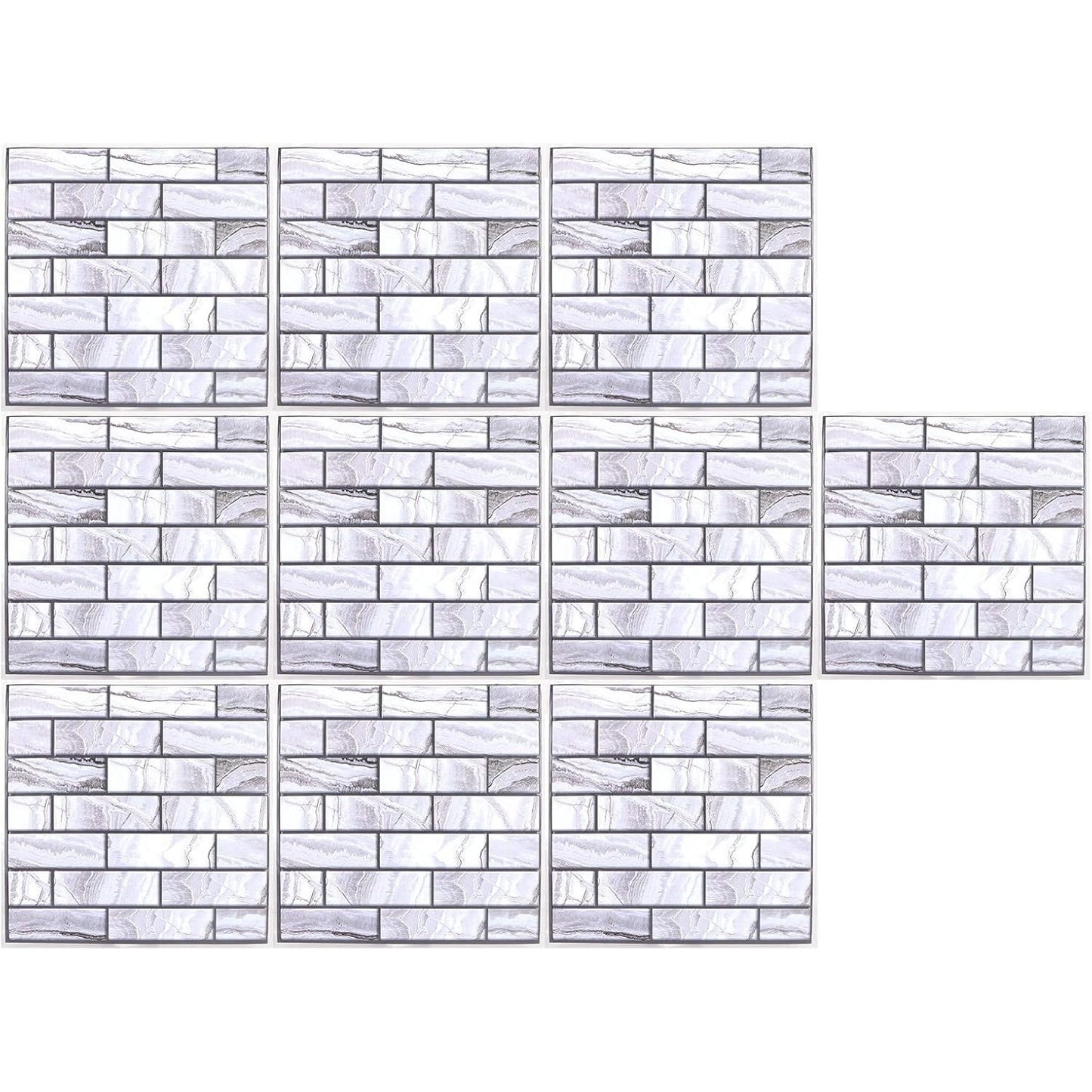 10 x Placi Tapet Autocolant 3D cu Imitatie de Marmura Dreptunghiulara, pentru Perete Bucatarie Sufragerie, Usor de Curatat, Rezistent la Apa, Autoadeziv, 30x30 cm, Gri-5