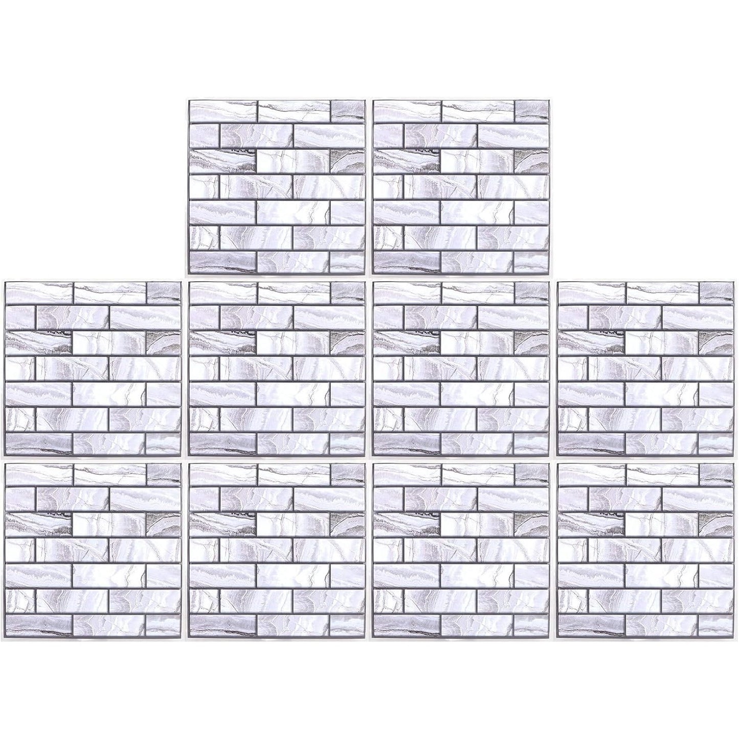 10 x Placi Tapet Autocolant 3D cu Imitatie de Marmura Dreptunghiulara, pentru Perete Bucatarie Sufragerie, Usor de Curatat, Rezistent la Apa, Autoadeziv, 30x30 cm, Gri-6
