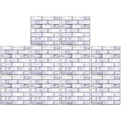 10 x Placi Tapet Autocolant 3D cu Imitatie de Marmura Dreptunghiulara, pentru Perete Bucatarie Sufragerie, Usor de Curatat, Rezistent la Apa, Autoadeziv, 30x30 cm, Gri-6