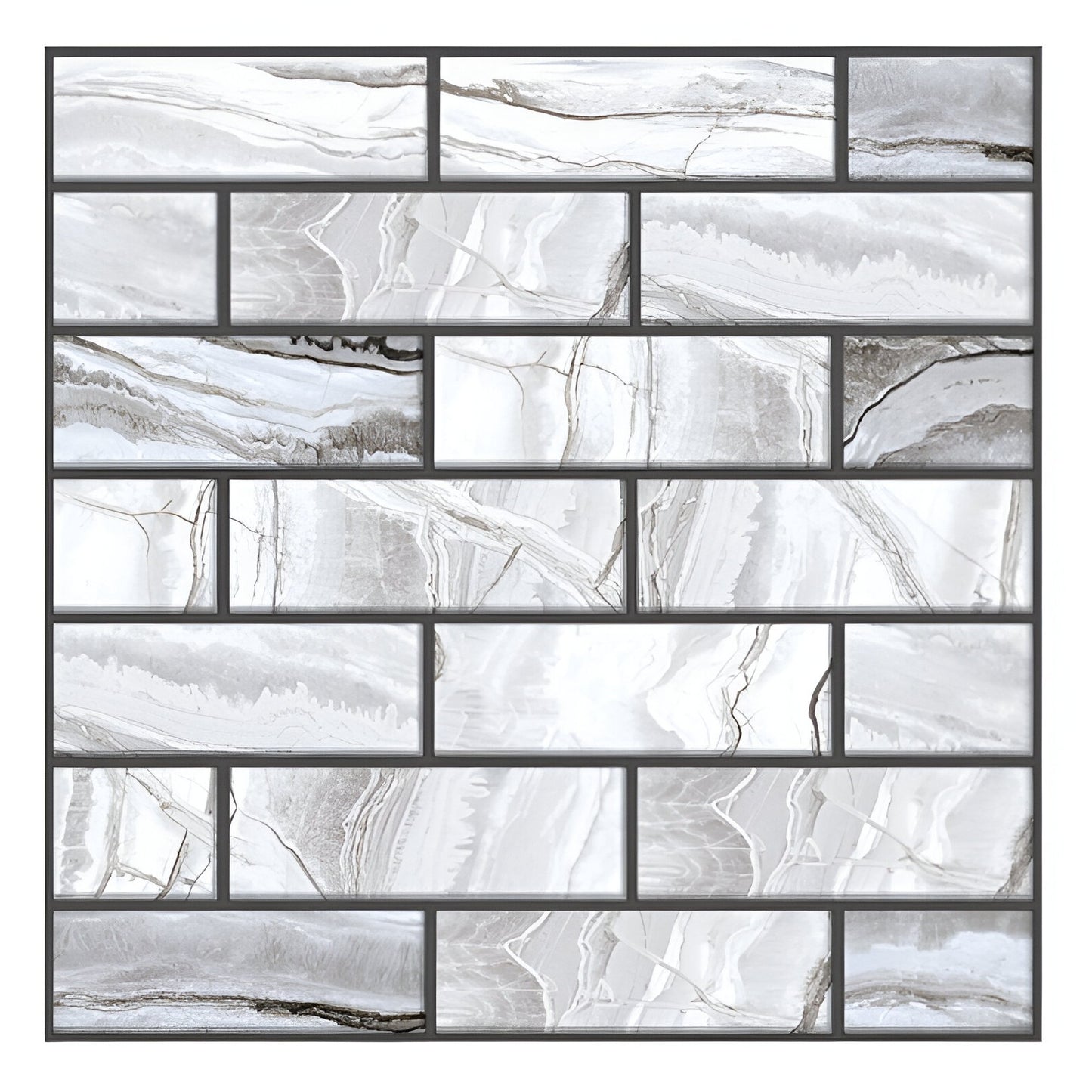 10 x Placi Tapet Autocolant 3D cu Imitatie de Marmura Dreptunghiulara, pentru Perete Bucatarie Sufragerie, Usor de Curatat, Rezistent la Apa, Autoadeziv, 30x30 cm, Gri-0