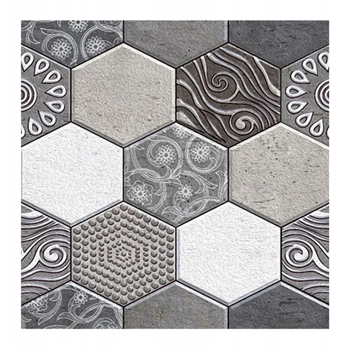 10 x Placi Tapet Autocolant 3D cu Imitatie de Marmura Hexagonala, pentru Perete Bucatarie Sufragerie, Usor de Curatat, Rezistent la Apa, Autoadeziv, 30x30 cm, Gri-0