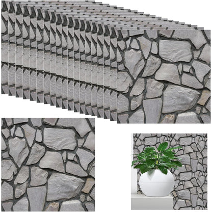 10 x Placi Tapet Autocolant 3D cu Imitatie de Pietre, pentru Perete Bucatarie Sufragerie, Usor de Curatat, Rezistent la Apa, Autoadeziv, 30x30 cm, Gri-3