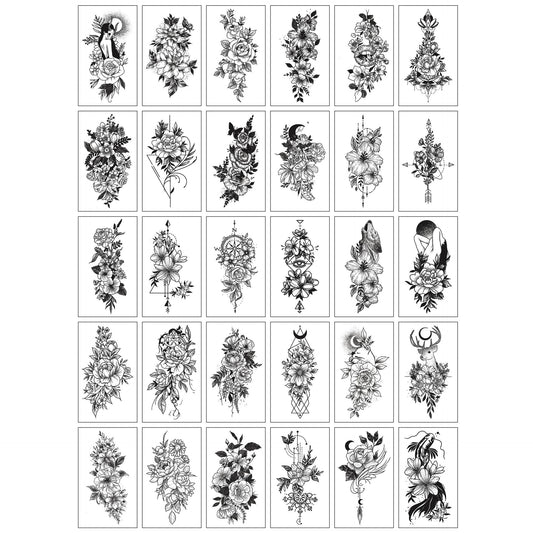 Set 30 tatuaje cu apa diverse modele, flori-0