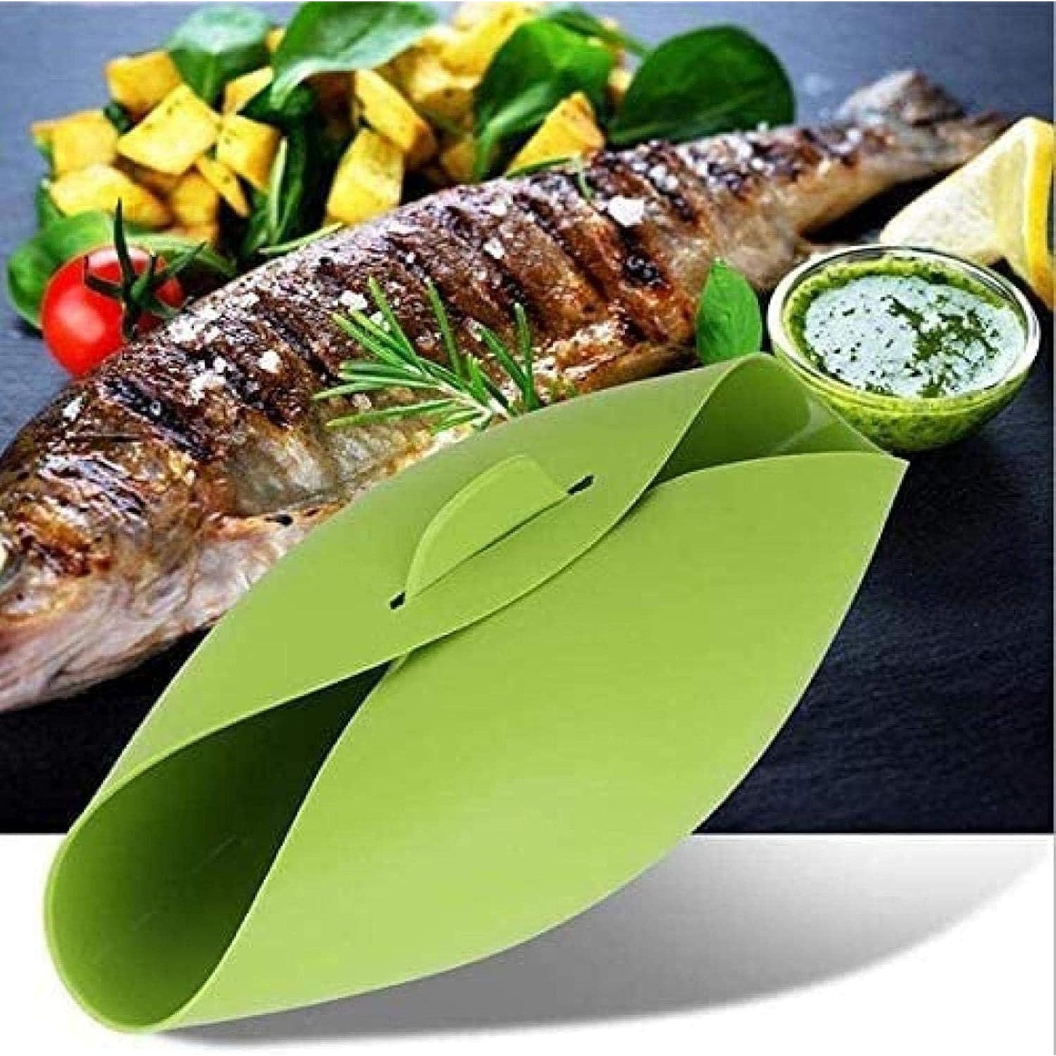 Tava de Copt pentru Cuptor, Flippy, pentru Paine, Peste, Legume, din Silicon, Pliabila, Multifunctionala, Forma pentru Preparare si Gatiere, 24.5x9 cm, Verde-3
