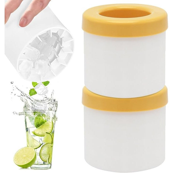 Tava de Gheata din Silicon cu Capac, Flippy, Forma de Gheata pentru Racirea Bauturilor, in Forma de Pahar, Silicon fara BPA, Cuburi de Gheata, 9x8.5x8 cm, Galben-1