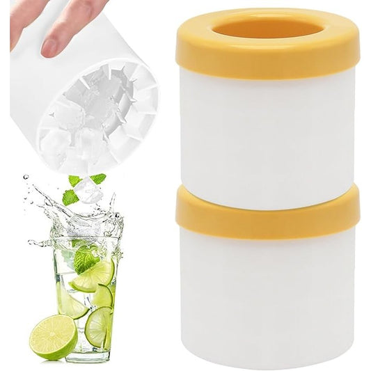 Tava de Gheata din Silicon cu Capac, Flippy, Forma de Gheata pentru Racirea Bauturilor, in Forma de Pahar, Silicon fara BPA, Cuburi de Gheata, 9x8.5x8 cm, Galben-1