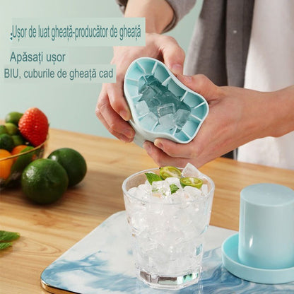 Tava de Gheata din Silicon cu Capac, Flippy, Forma de Gheata pentru Racirea Bauturilor, in Forma de Frapiera, Silicon fara BPA, Cuburi de Gheata, 9x8.5x8 cm, Albastru-1