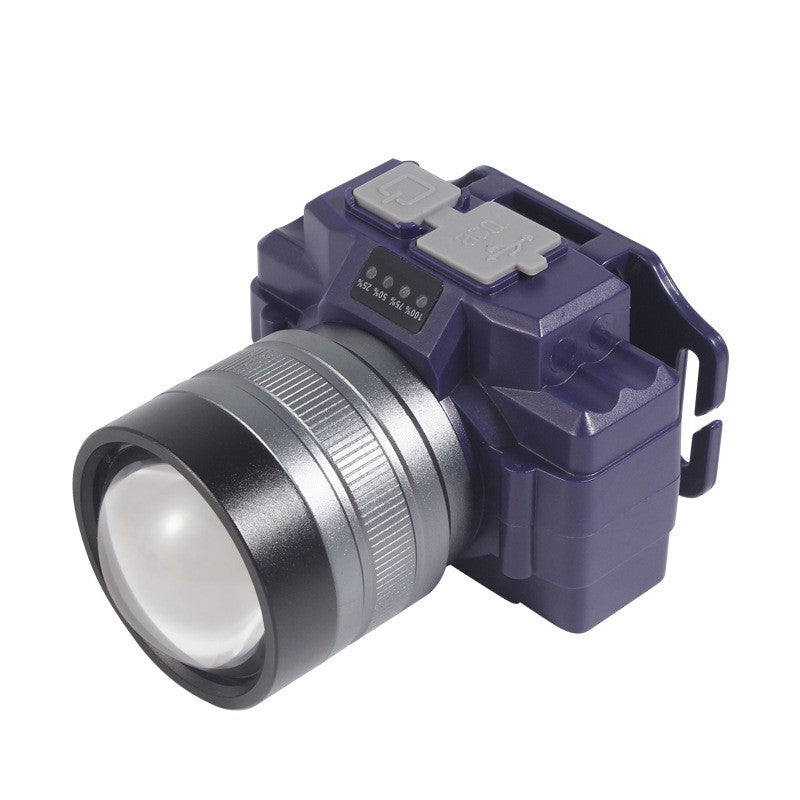 Lanterna LED de Montat pe Cap, Flippy, cu Raza Lunga de Zoom, Far Telescopic, Reglabil, Rezistent la Apa, pentru Pescuit in Aer Liber, Camping, Lumina Puternica, Lanterna, 7.5x5x7 cm, Albastru-0