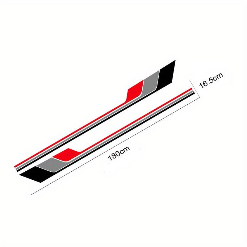 Set 2 stickere autoadezive Tuning, model "Racing Stripes V2", dimensiune 180 x 16,5 cm, culoare Negru + Gri + Rosu-2