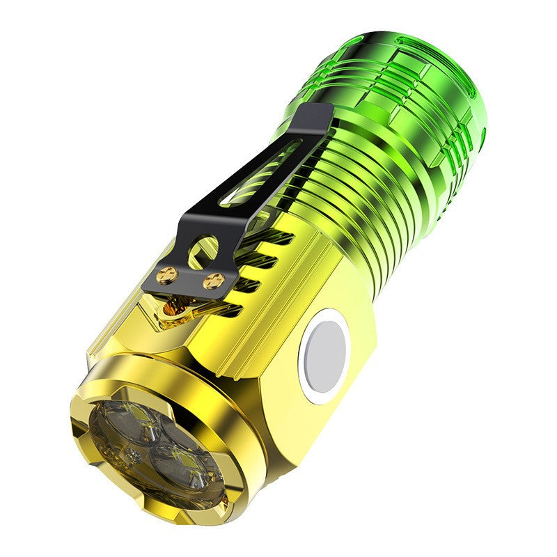 Lanternă cu trei ochi, Flippy, super strălucitoare, mini lanternă, Clema magnetică puternică, ABS, cu clemă pentru stilou, verde-0