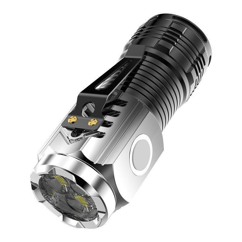 Lanternă cu trei ochi, Flippy, super strălucitoare, mini lanternă, Clema magnetică puternică, ABS, cu clemă pentru stilou, silver-0