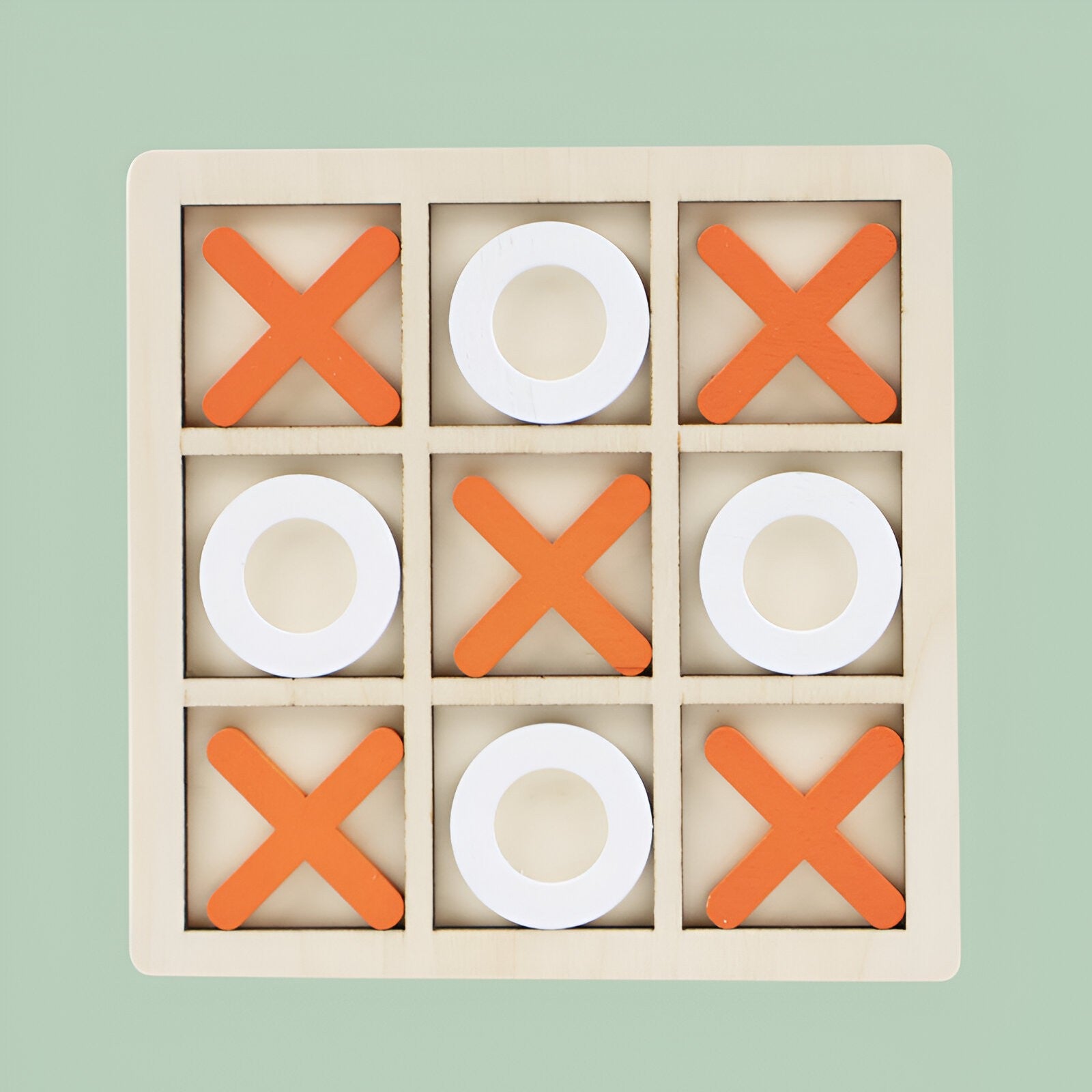 Jucarie Montessori Tic Tac Toe, Flippy, Educativa, Interactiva, din lemn, X si O, 9 Piese, 14.3x14.3 cm, Portocaliu Alb-1