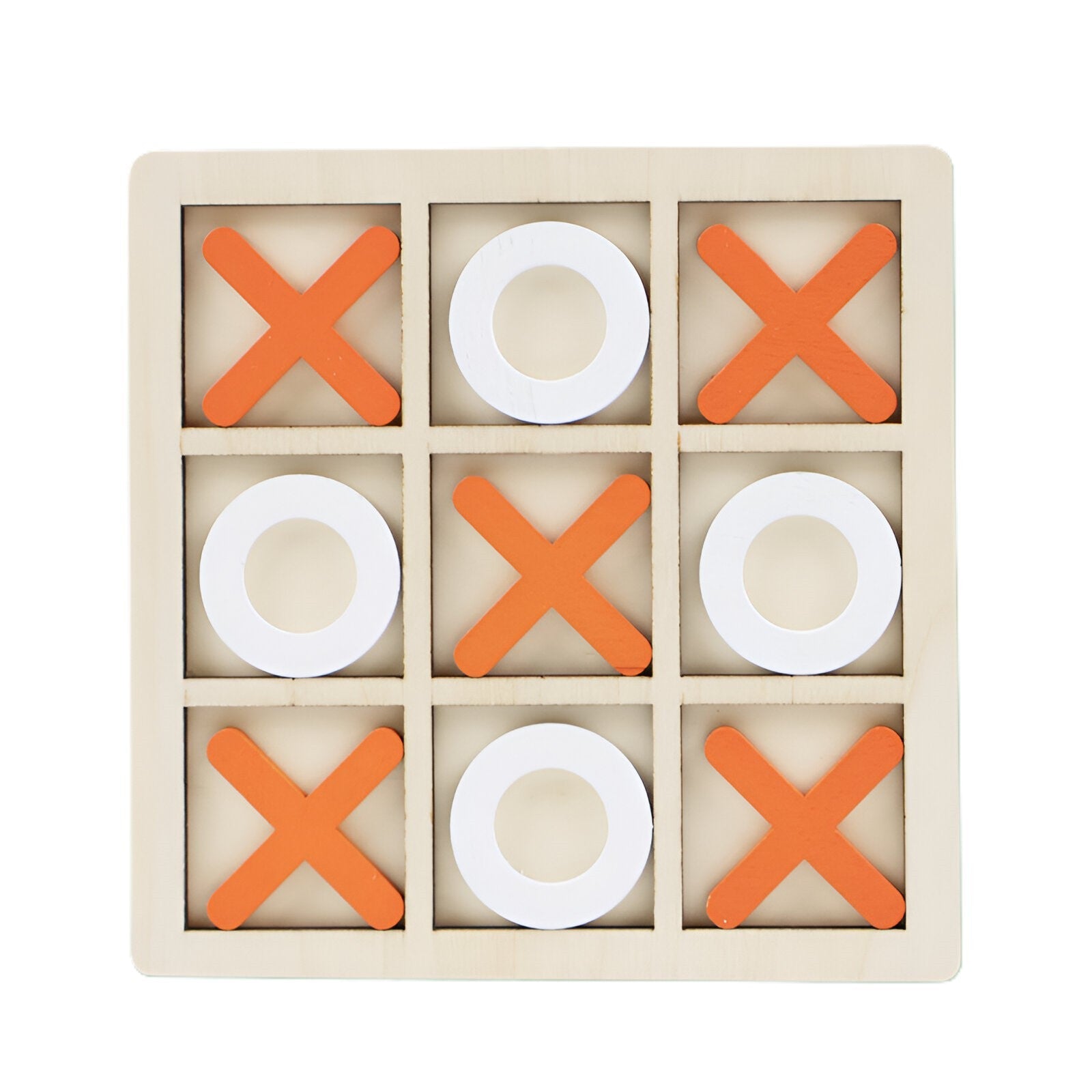 Jucarie Montessori Tic Tac Toe, Flippy, Educativa, Interactiva, din lemn, X si O, 9 Piese, 14.3x14.3 cm, Portocaliu Alb-0