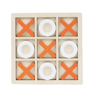 Jucarie Montessori Tic Tac Toe, Flippy, Educativa, Interactiva, din lemn, X si O, 9 Piese, 14.3x14.3 cm, Portocaliu Alb-0