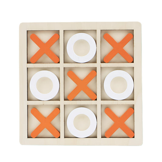 Jucarie Montessori Tic Tac Toe, Flippy, Educativa, Interactiva, din lemn, X si O, 9 Piese, 14.3x14.3 cm, Portocaliu Alb-0
