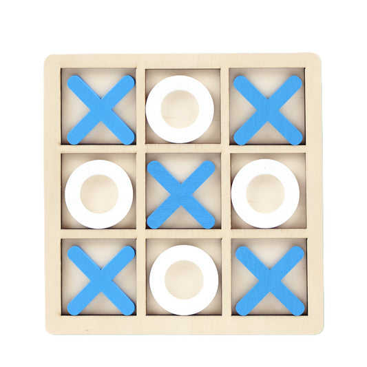 Jucarie Montessori Tic Tac Toe, Flippy, Educativa, Interactiva, din lemn, X si O, 9 Piese, 14.3x14.3 cm, Albastru Alb-0