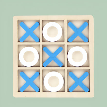 Jucarie Montessori Tic Tac Toe, Flippy, Educativa, Interactiva, din lemn, X si O, 9 Piese, 14.3x14.3 cm, Albastru Alb-4